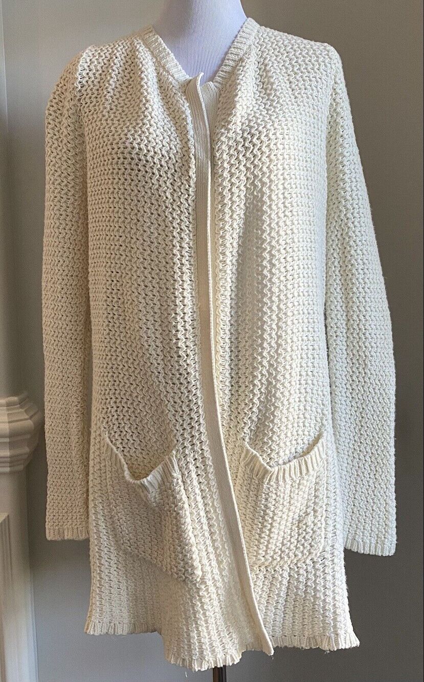 Lucky Brand Cream Cardigan Chunky Knit Sweater Open Front Longline Pockets Sz M